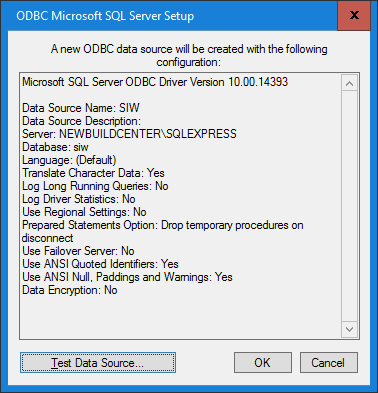 Microsoft SQL Server ODBC configuration